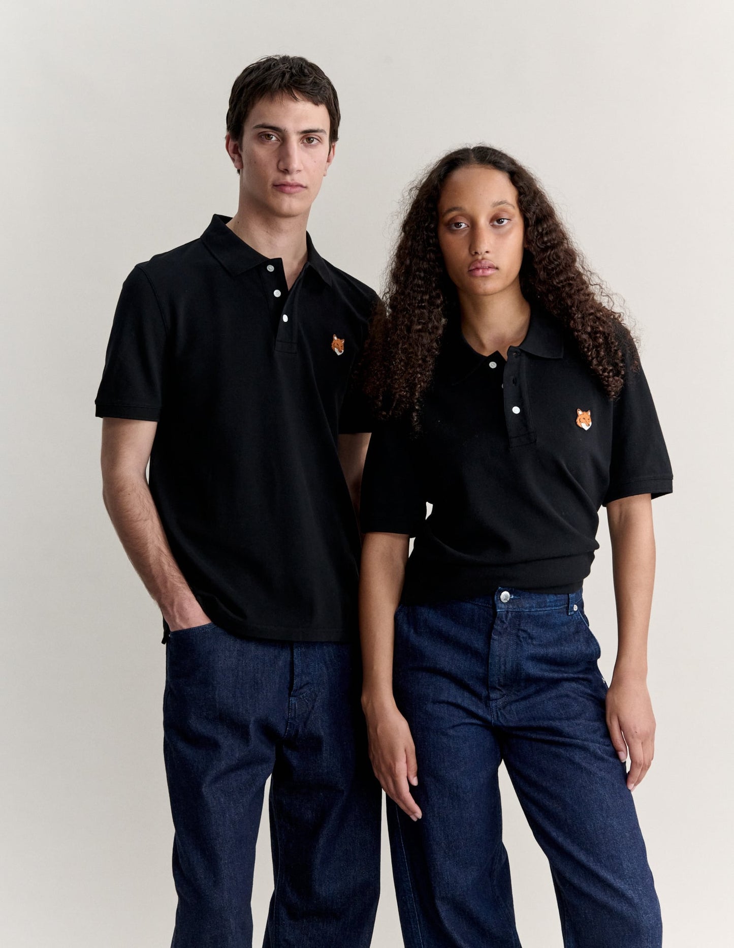 MAISON KITSUNE FOX HEAD REGULAR POLO-BLACK