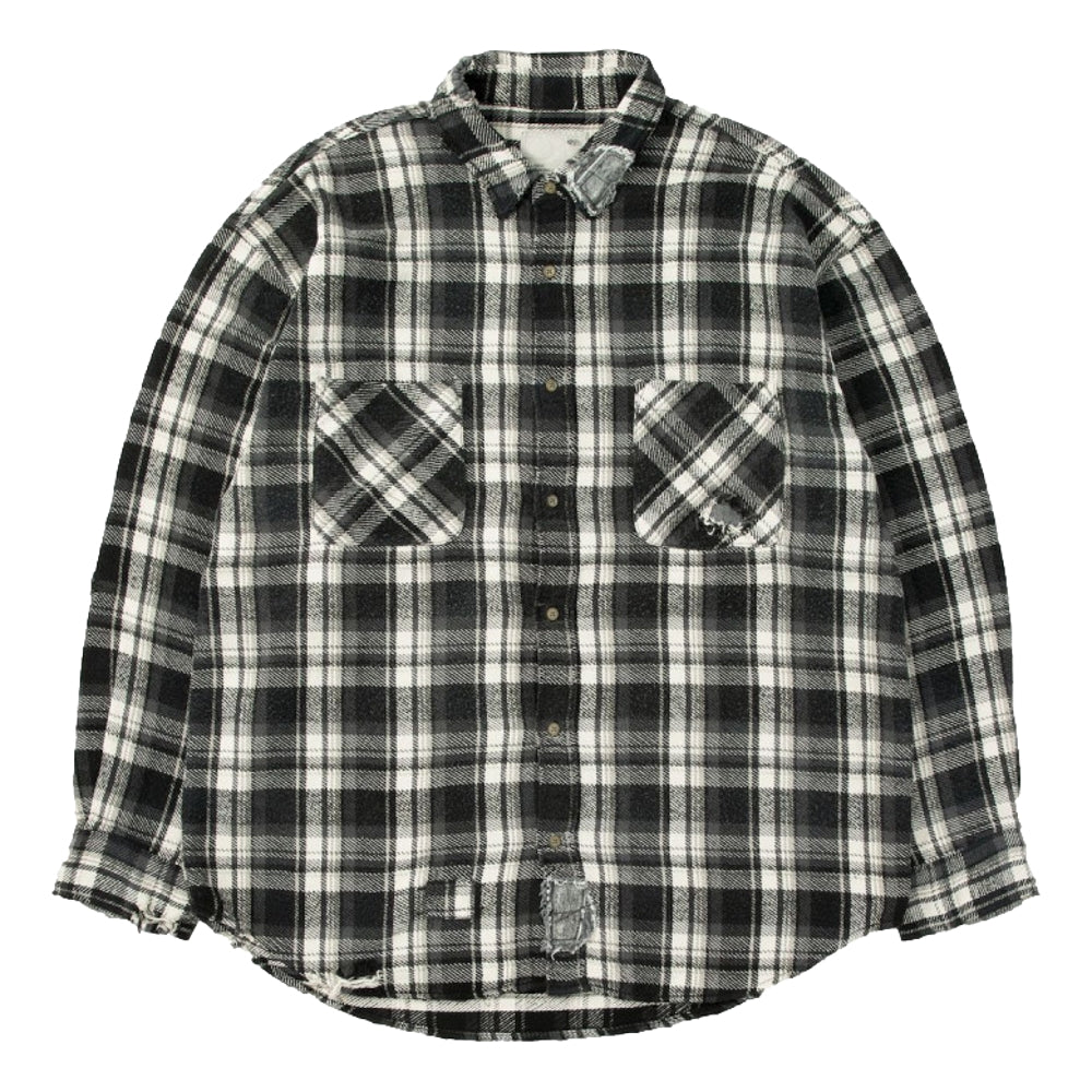 MADNESS SHREDDED CHECK SHIRT (MADE IN JAPAN)-BLACK – Open MADNESS SHREDDED CHECK SHIRT (MADE IN JAPAN)-BLACK – Open