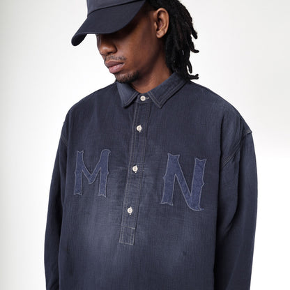MADNESS 1/2 PLACKET MN-TEAM TWILL SHIRT (MADE IN JAPAN)-BLUE