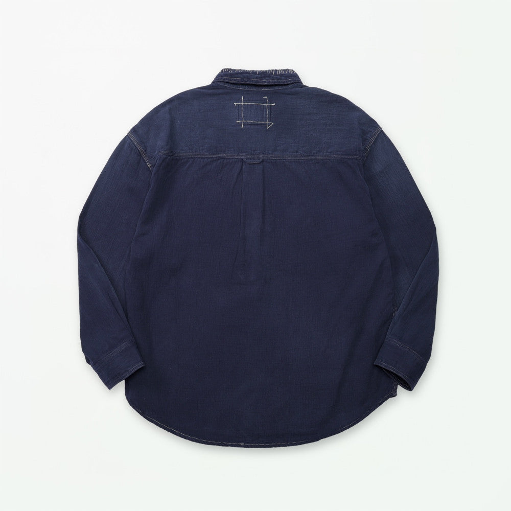 MADNESS 1/2 PLACKET MN-TEAM TWILL SHIRT (MADE IN JAPAN)-BLUE