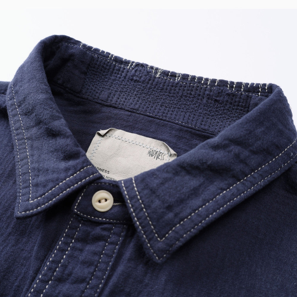 MADNESS 1/2 PLACKET MN-TEAM TWILL SHIRT (MADE IN JAPAN)-BLUE
