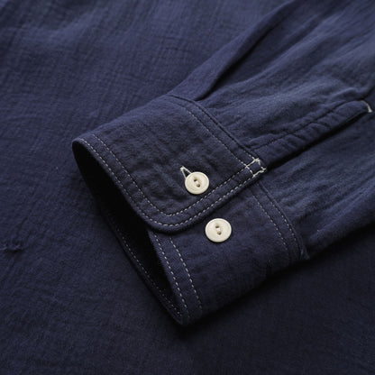 MADNESS 1/2 PLACKET MN-TEAM TWILL SHIRT (MADE IN JAPAN)-BLUE