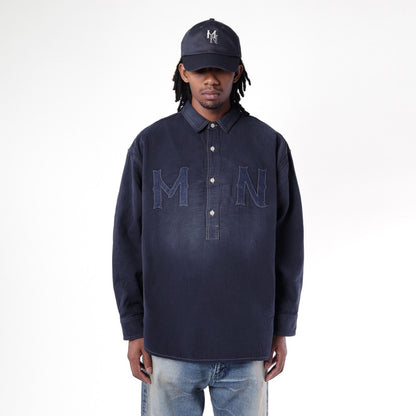 MADNESS 1/2 PLACKET MN-TEAM TWILL SHIRT (MADE IN JAPAN)-BLUE
