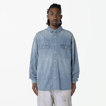 MADNESS 1940S CHAMBRAY WORKSHIRT-BLUE