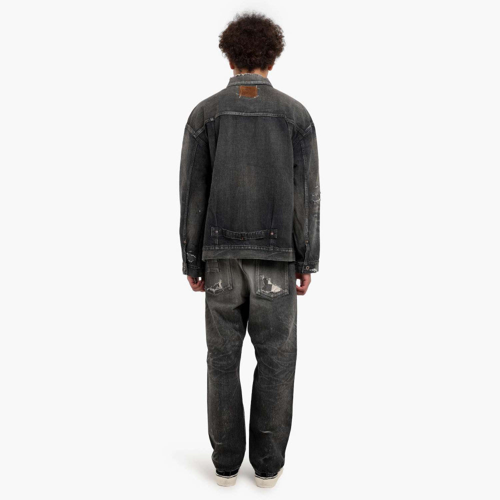 MADNESS AGING TYPE-I DENIM TRUCKER (DAMAGED AND REPAIRED FINISH) (MADE IN JAPAN)-BLACK INDIGO