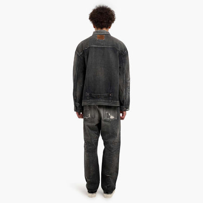 MADNESS AGING TYPE-I DENIM TRUCKER (DAMAGED AND REPAIRED FINISH) (MADE IN JAPAN)-BLACK INDIGO