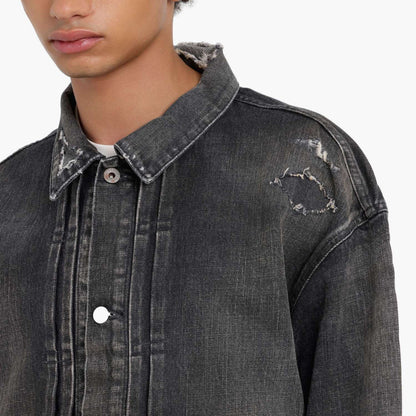 MADNESS AGING TYPE-I DENIM TRUCKER (DAMAGED AND REPAIRED FINISH) (MADE IN JAPAN)-BLACK INDIGO