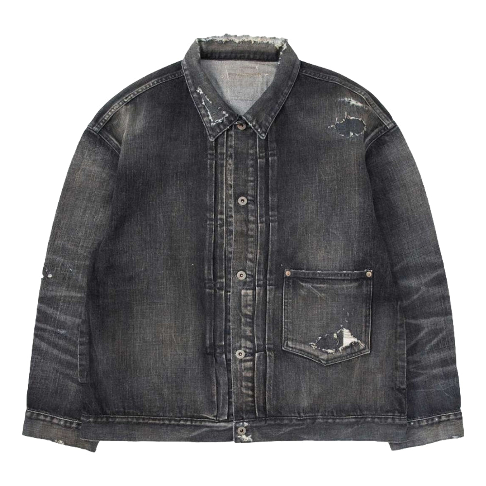 MADNESS AGING TYPE-I DENIM TRUCKER (DAMAGED AND REPAIRED FINISH) (MADE IN JAPAN)-BLACK INDIGO