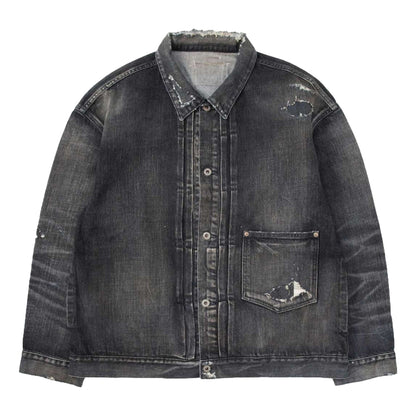 MADNESS AGING TYPE-I DENIM TRUCKER (DAMAGED AND REPAIRED FINISH) (MADE IN JAPAN)-BLACK INDIGO
