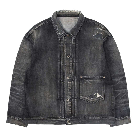 MADNESS AGING TYPE-I DENIM TRUCKER (DAMAGED AND REPAIRED FINISH) (MADE IN JAPAN)-BLACK INDIGO