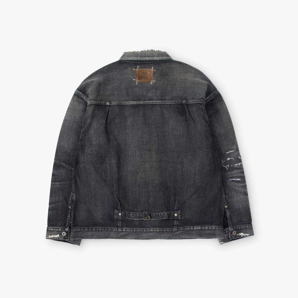 MADNESS AGING TYPE-I DENIM TRUCKER (DAMAGED AND REPAIRED FINISH) (MADE IN JAPAN)-BLACK INDIGO