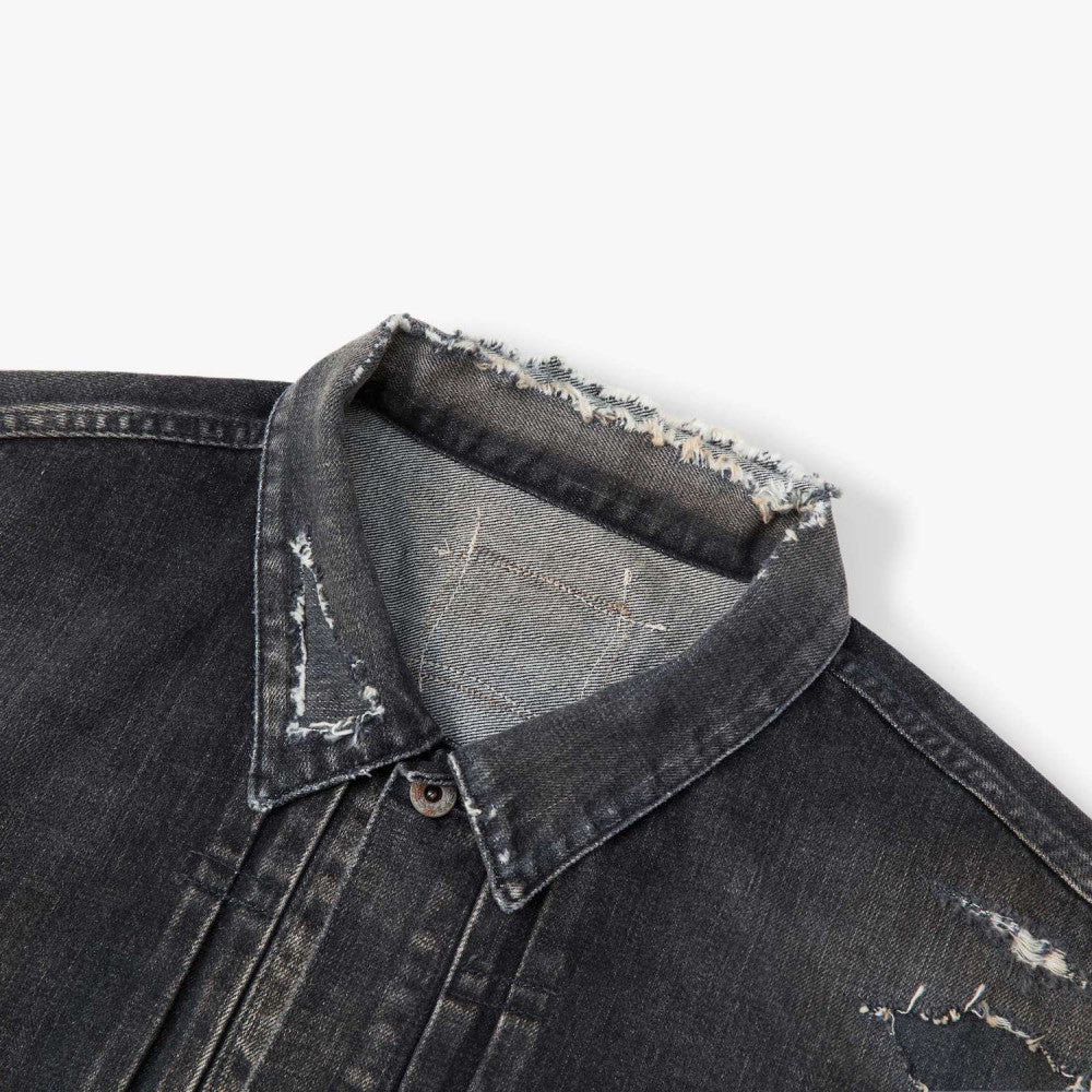 MADNESS AGING TYPE-I DENIM TRUCKER (DAMAGED AND REPAIRED FINISH) (MADE IN JAPAN)-BLACK INDIGO