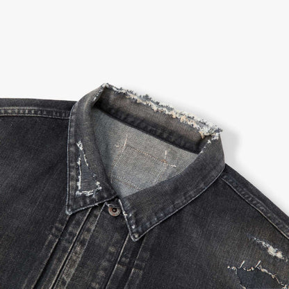 MADNESS AGING TYPE-I DENIM TRUCKER (DAMAGED AND REPAIRED FINISH) (MADE IN JAPAN)-BLACK INDIGO