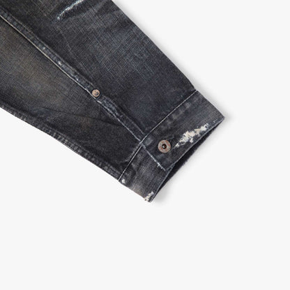 MADNESS AGING TYPE-I DENIM TRUCKER (DAMAGED AND REPAIRED FINISH) (MADE IN JAPAN)-BLACK INDIGO