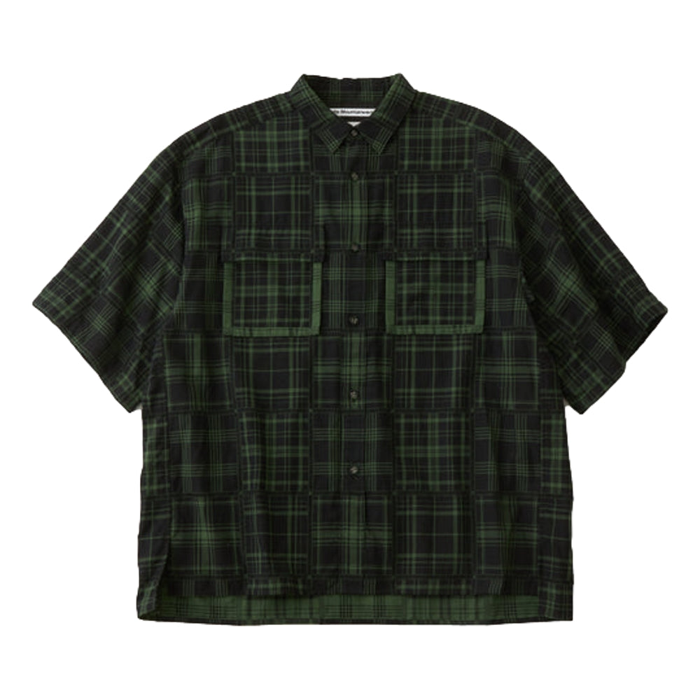 WHITE MOUNTAINEERING CHECK PATCHWORK JACQUARD SHORT SLEEVE SHIRT-GREEN