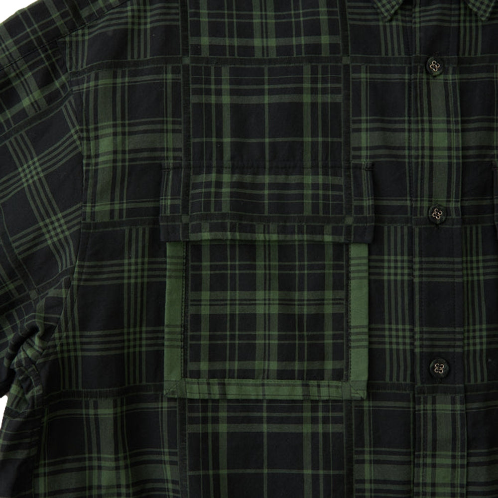 WHITE MOUNTAINEERING CHECK PATCHWORK JACQUARD SHORT SLEEVE SHIRT-GREEN