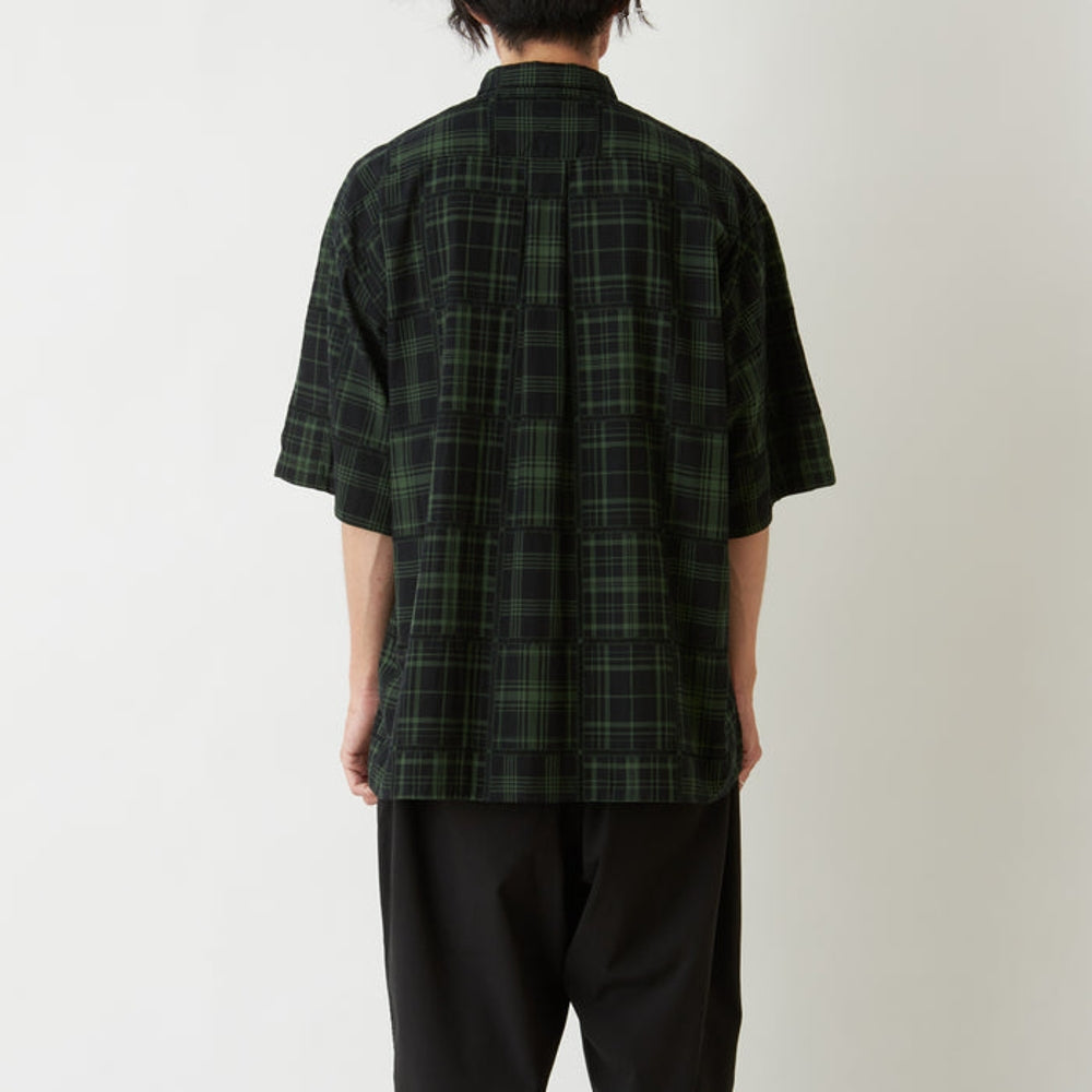 WHITE MOUNTAINEERING CHECK PATCHWORK JACQUARD SHORT SLEEVE SHIRT-GREEN