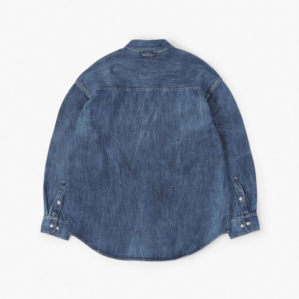 MADNESS CRINKLED WASHED DENIM SHIRT JACKET-INDIGO