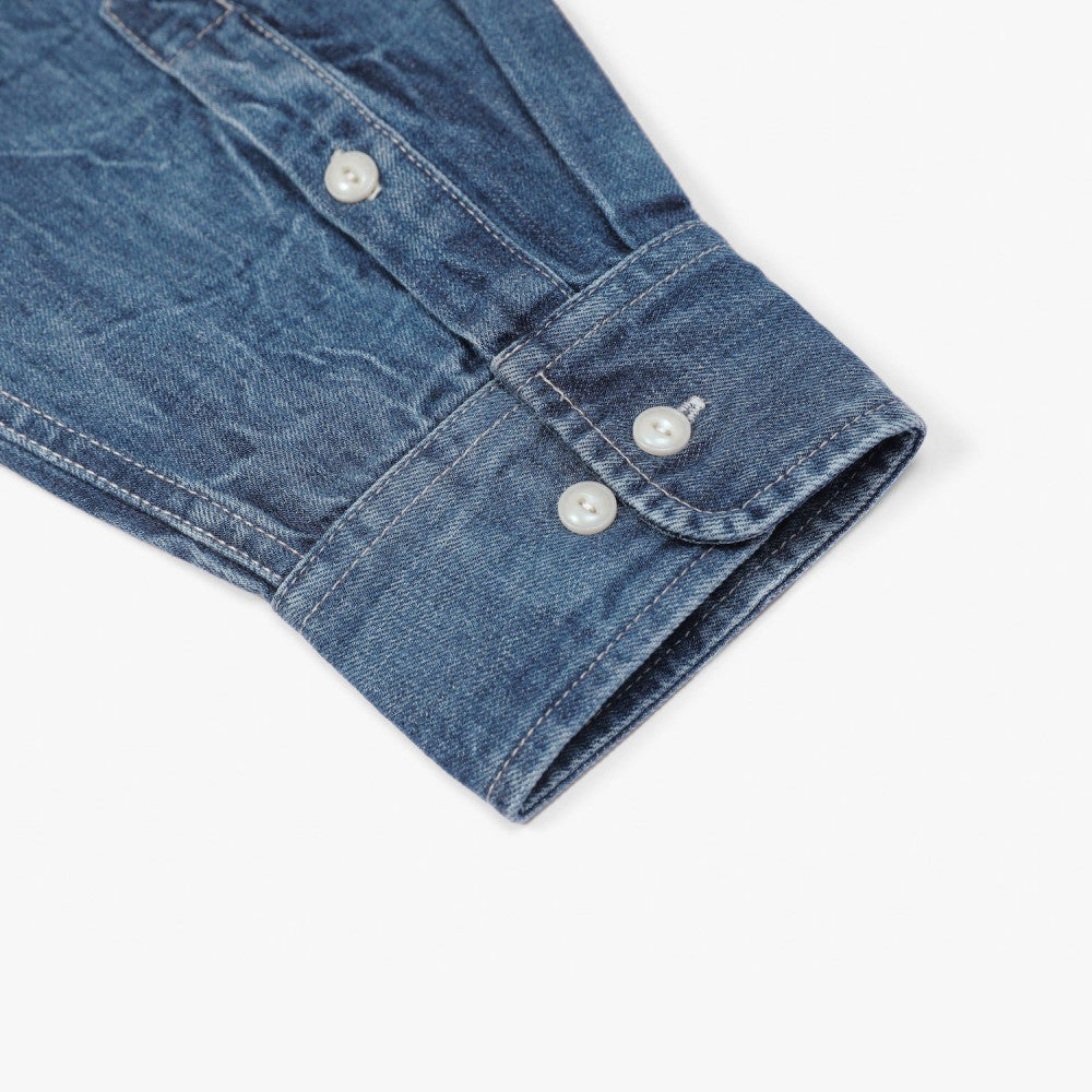 MADNESS CRINKLED WASHED DENIM SHIRT JACKET-INDIGO