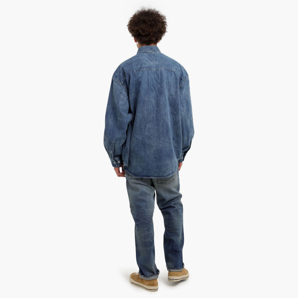 MADNESS CRINKLED WASHED DENIM SHIRT JACKET-INDIGO