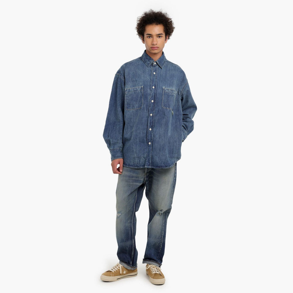 MADNESS CRINKLED WASHED DENIM SHIRT JACKET-INDIGO