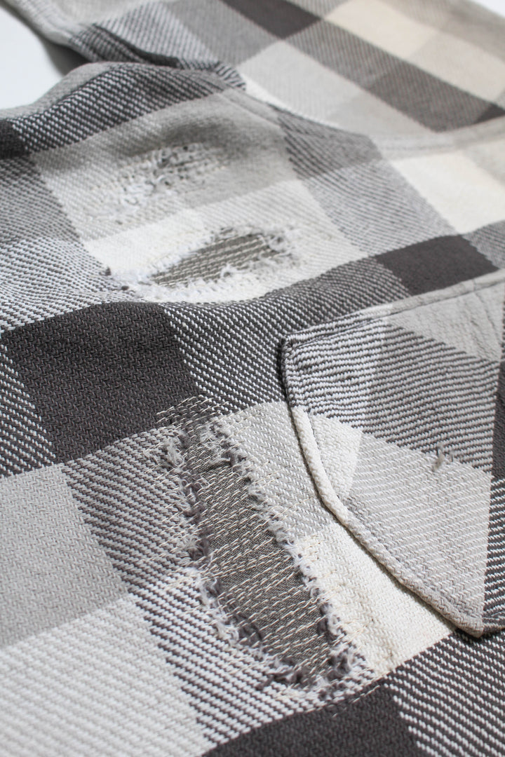 BOWWOW DAMAGED AND STAINED FLANNEL SHIRT-GRAY/WHITE