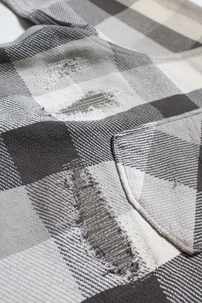 BOWWOW DAMAGED AND STAINED FLANNEL SHIRT-GRAY/WHITE