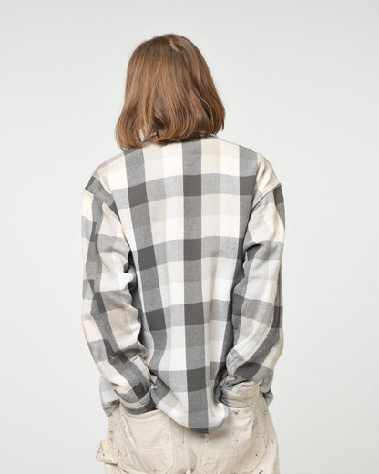 BOWWOW DAMAGED AND STAINED FLANNEL SHIRT-GRAY/WHITE