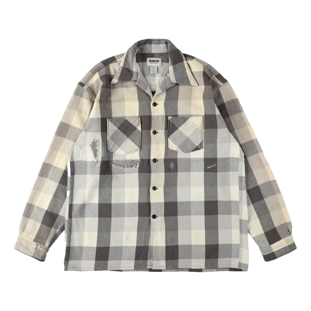 BOWWOW DAMAGED AND STAINED FLANNEL SHIRT-GRAY/WHITE