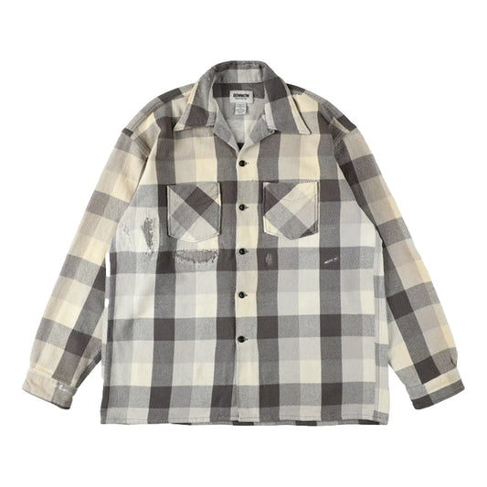 BOWWOW DAMAGED AND STAINED FLANNEL SHIRT-GRAY/WHITE