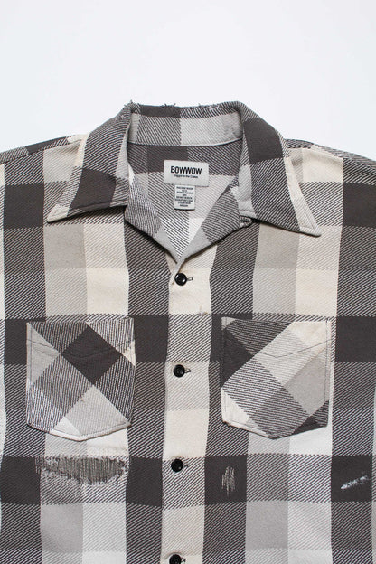 BOWWOW DAMAGED AND STAINED FLANNEL SHIRT-GRAY/WHITE