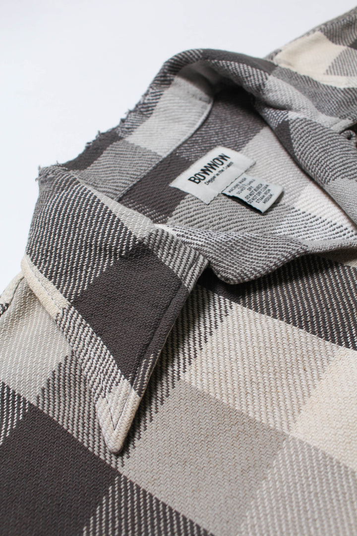 BOWWOW DAMAGED AND STAINED FLANNEL SHIRT-GRAY/WHITE