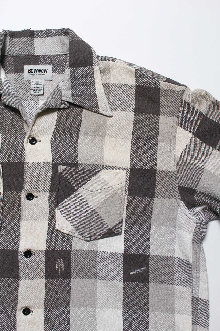 BOWWOW DAMAGED AND STAINED FLANNEL SHIRT-GRAY/WHITE