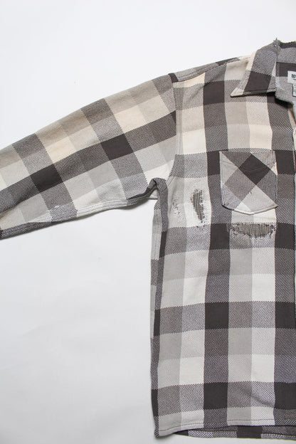 BOWWOW DAMAGED AND STAINED FLANNEL SHIRT-GRAY/WHITE