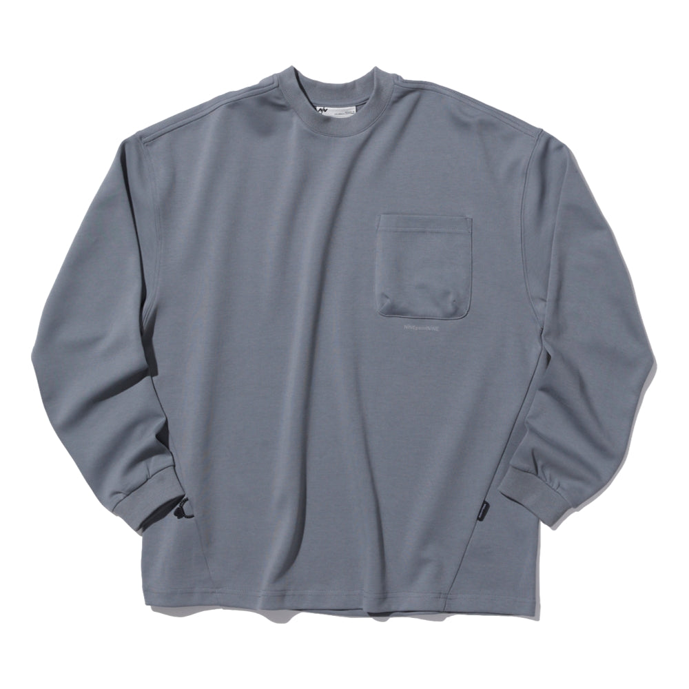 NINE POINT NINE ELEMENT POCKET  L/S TEE-LIGHT GREY