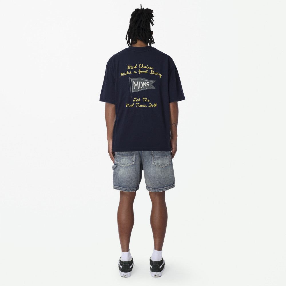 MADNESS EMBROIDERY PRINT TEE-NAVY