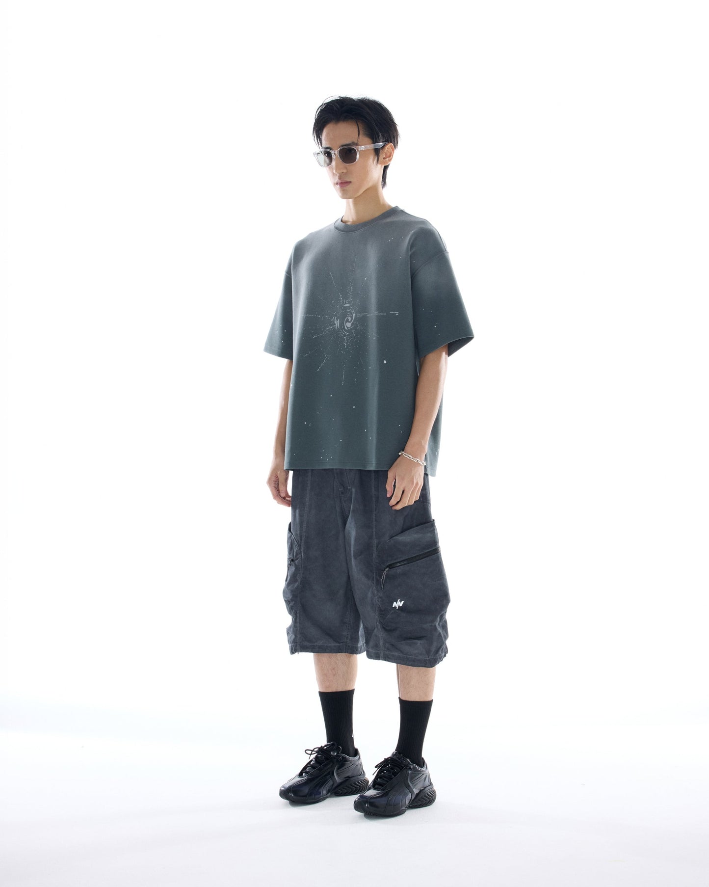 NINE POINT NINE ESCAPE T4 WIDE SHORTS-WASH GREY