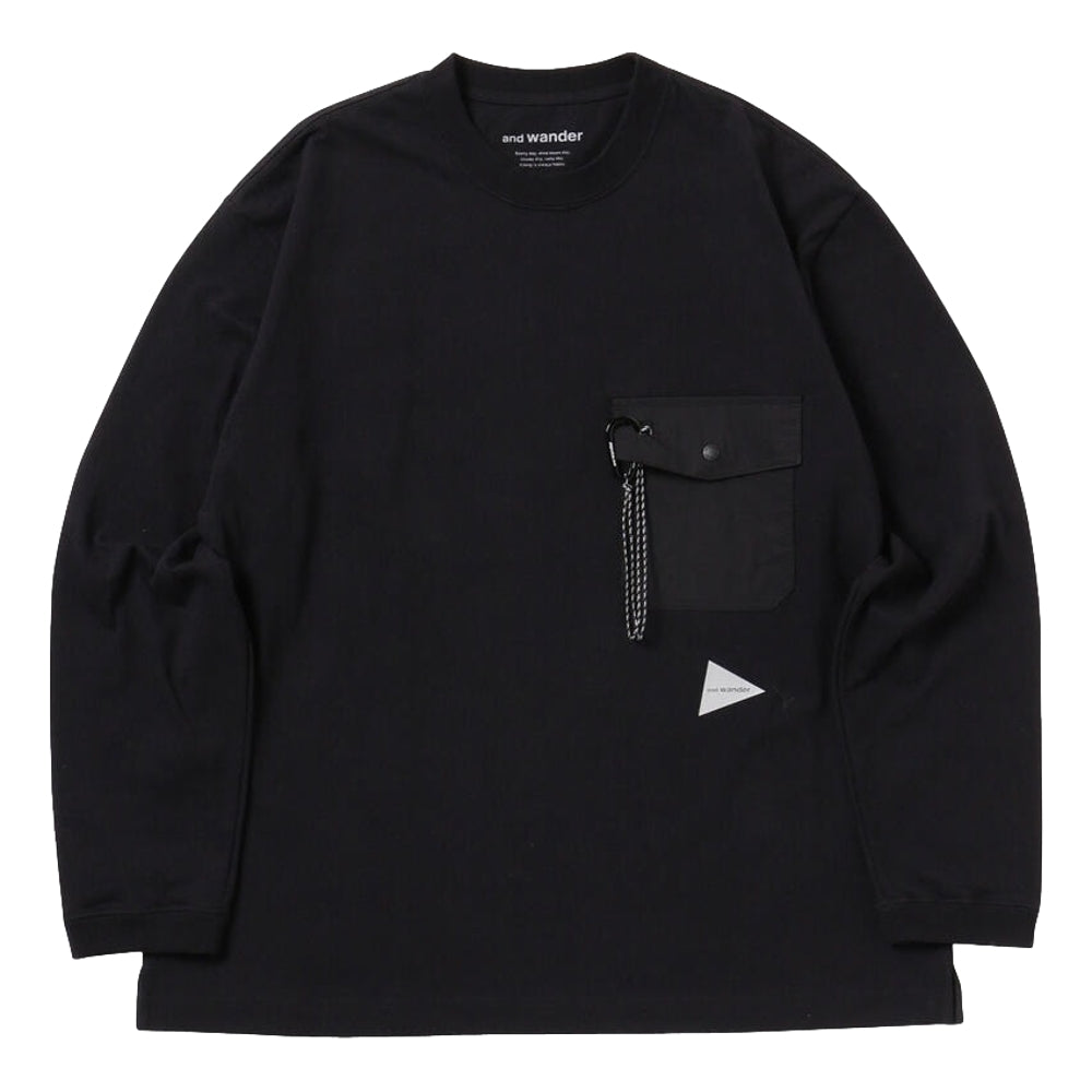 AND WANDER HEAVY COTTON POCKET LS T-BLACK
