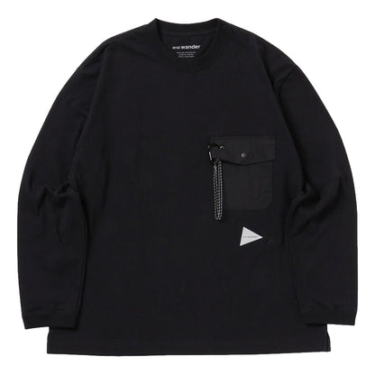 AND WANDER HEAVY COTTON POCKET LS T-BLACK
