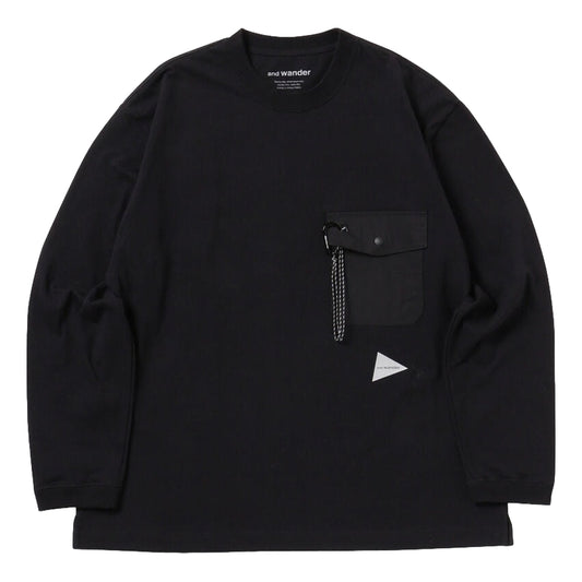 AND WANDER HEAVY COTTON POCKET LS T-BLACK