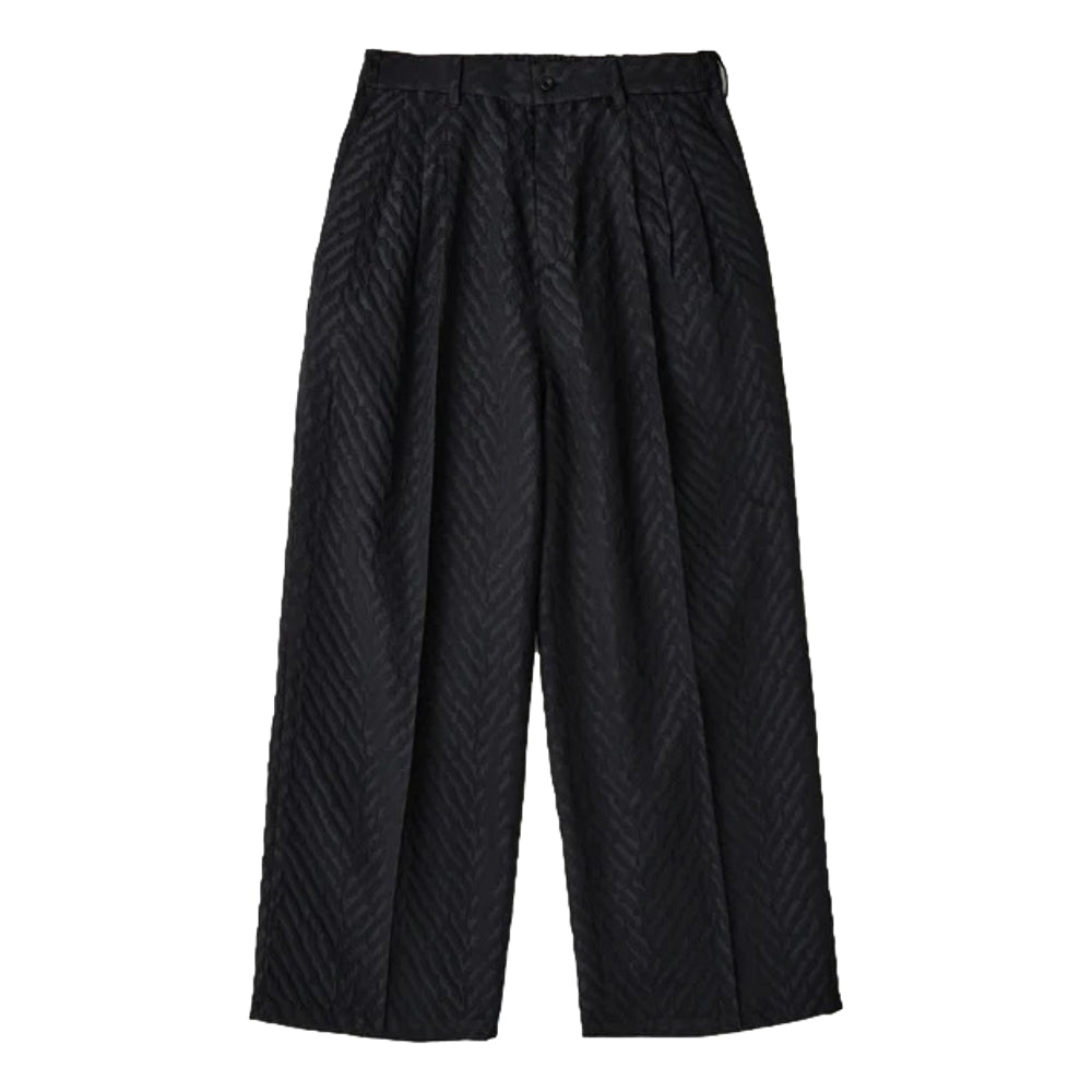 WHITE MOUNTAINEERING HERRINGBONE JACQUARD 3 TUCK WIDE PANTS-BLACK