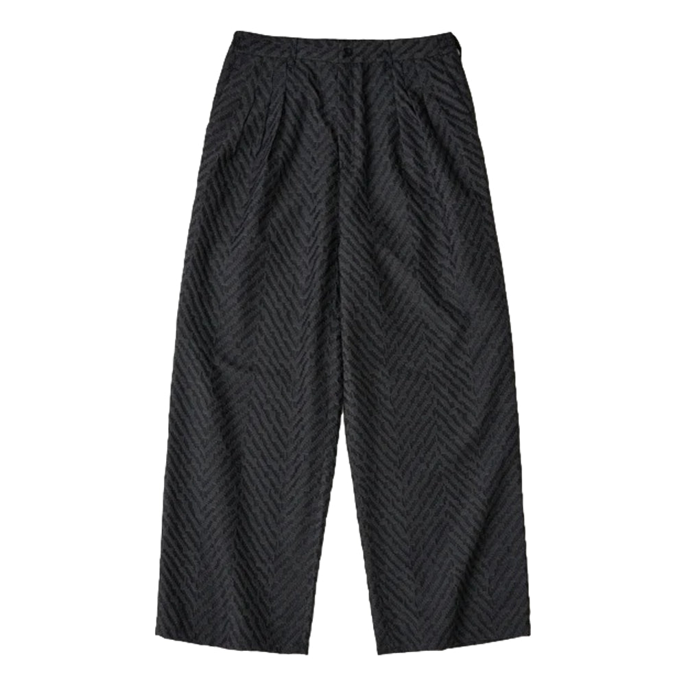 WHITE MOUNTAINEERING HERRINGBONE JACQUARD 3 TUCK WIDE PANTS-CHARCOAL