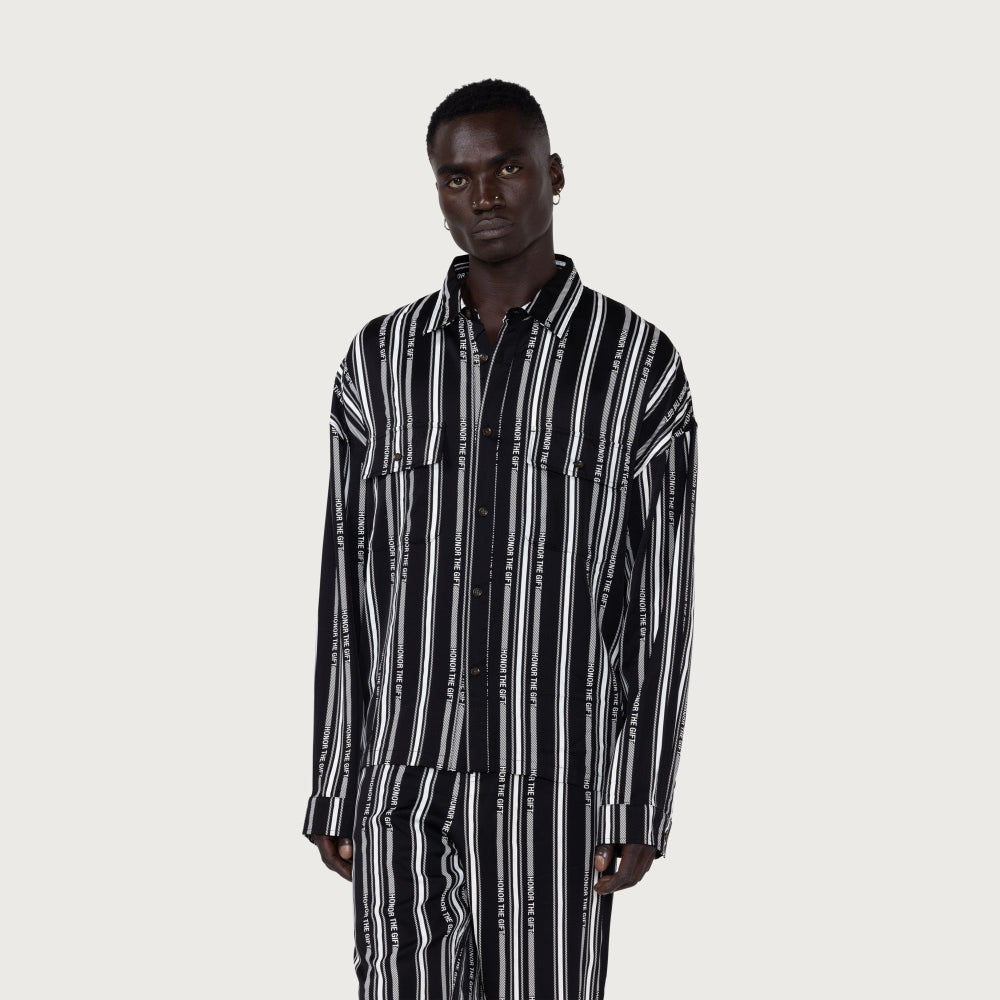 HONOR STRIPE BUTTON UP