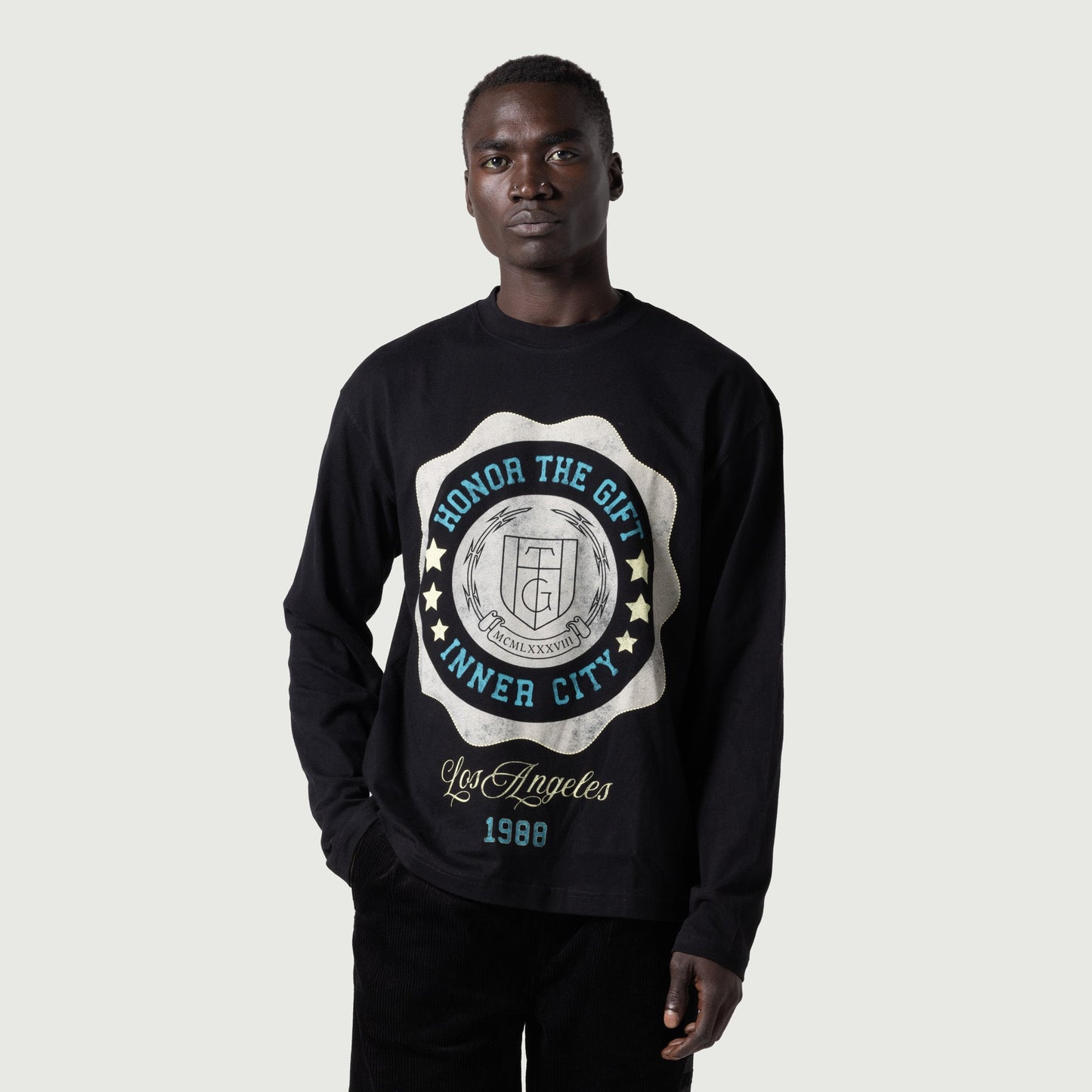 HONOR THE GIFT HTG SEAL LOGO LS TEE-BLACK