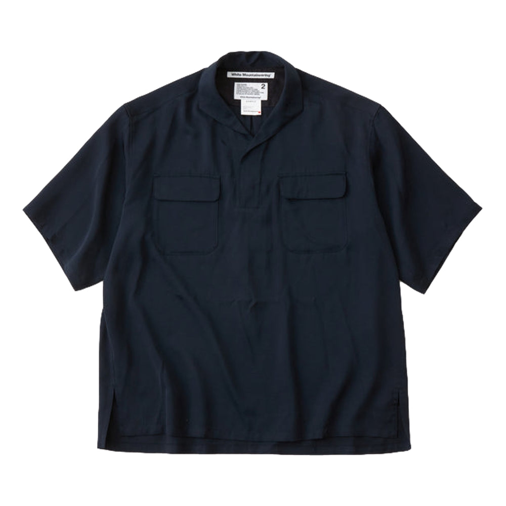 WHITE MOUNTAINEERING ITALIAN COLLAR SHORT SLEEVE SHIRT-NAVY