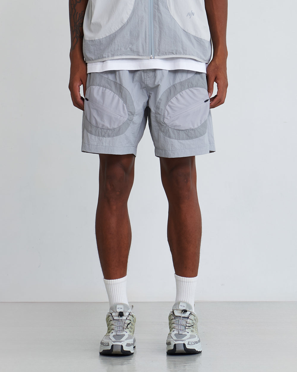 NINE POINT NINE LAGOON TRANSPARENT POCKET SHORTS-DARK BLUE