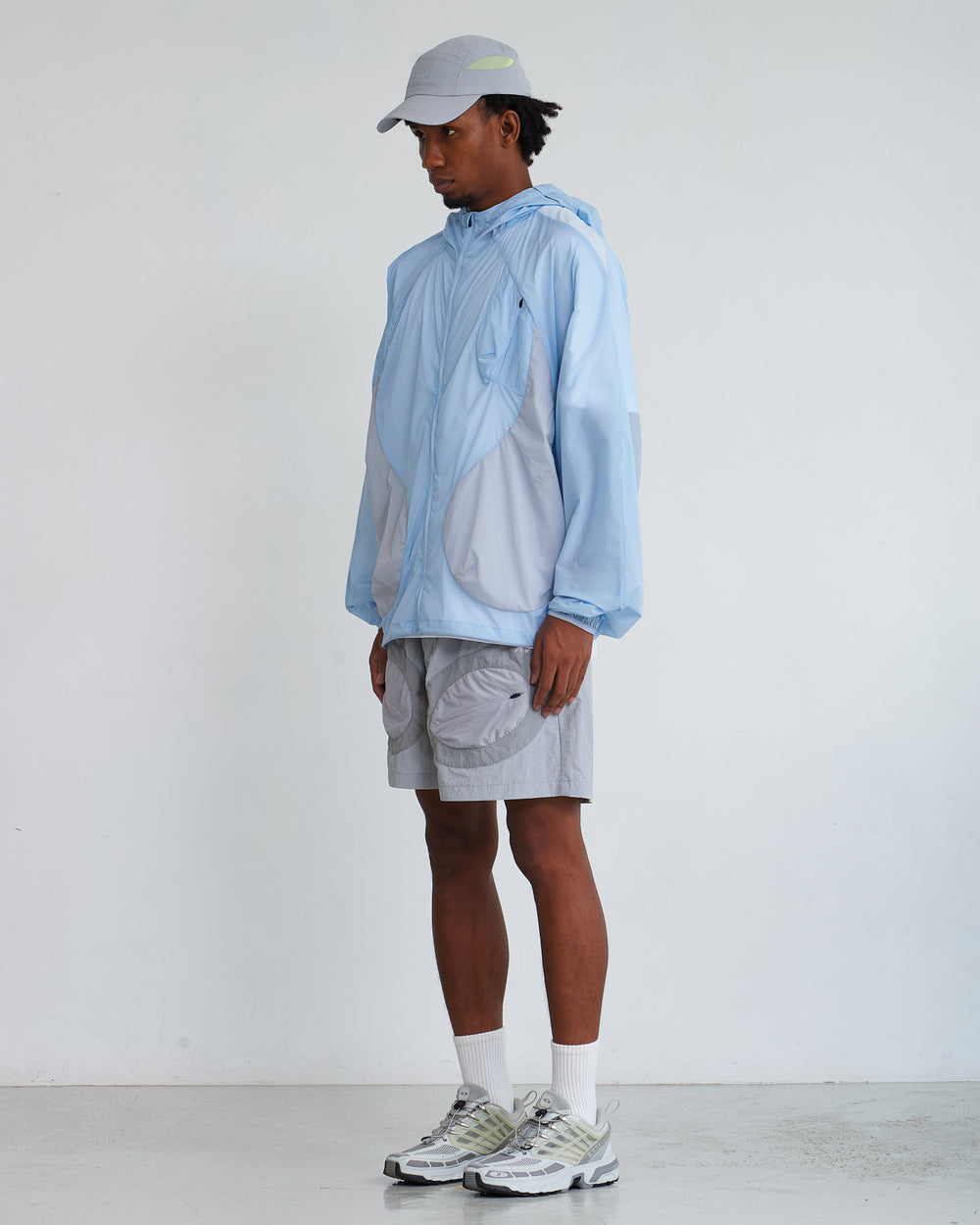 NINE POINT NINE LAGOON TRANSPARENT POCKET SHORTS-LIGHT GREY