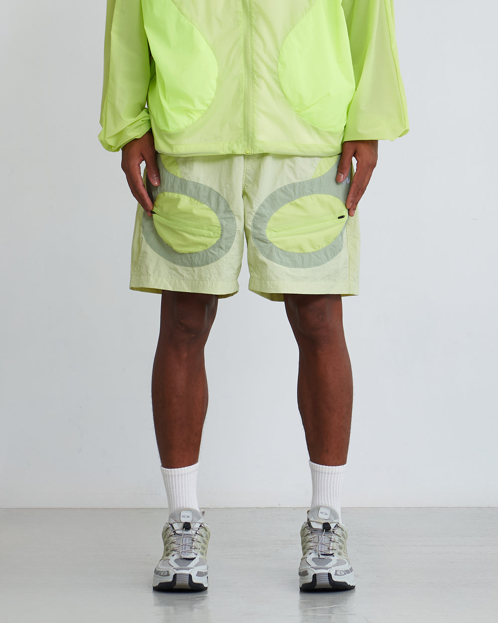 NINE POINT NINE LAGOON TRANSPARENT POCKET SHORTS-LIME