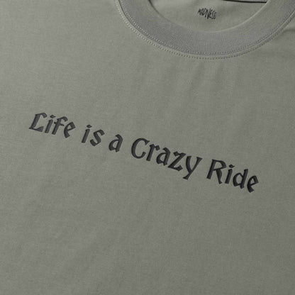 MADNESS LIFE IS A CRAZY RIDE HYBRID T-SHIRT-TAUPE