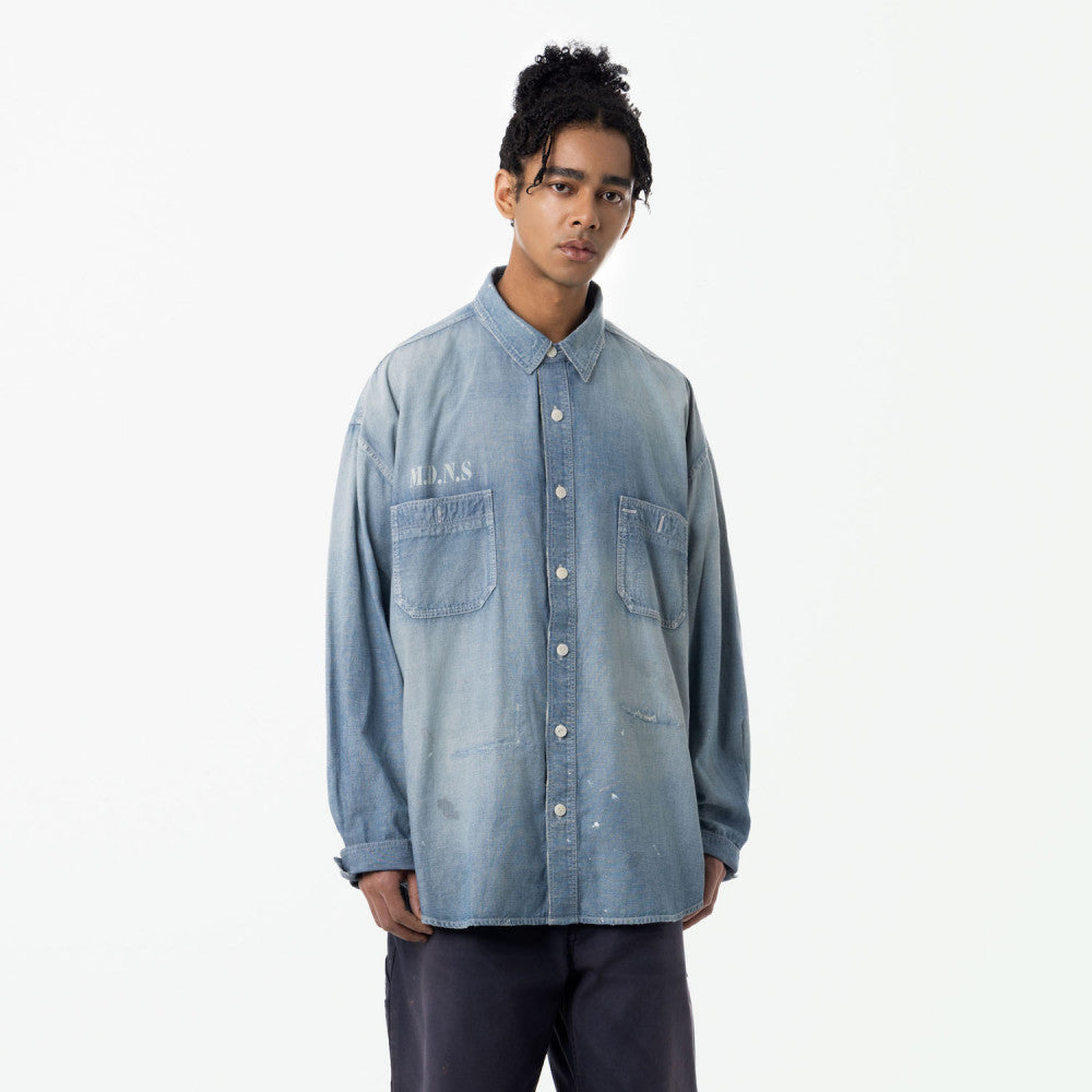 MADNESS HARD AGING CHAMBRAY NEP BD SHIRT (MADE IN JAPAN)-INDIGO